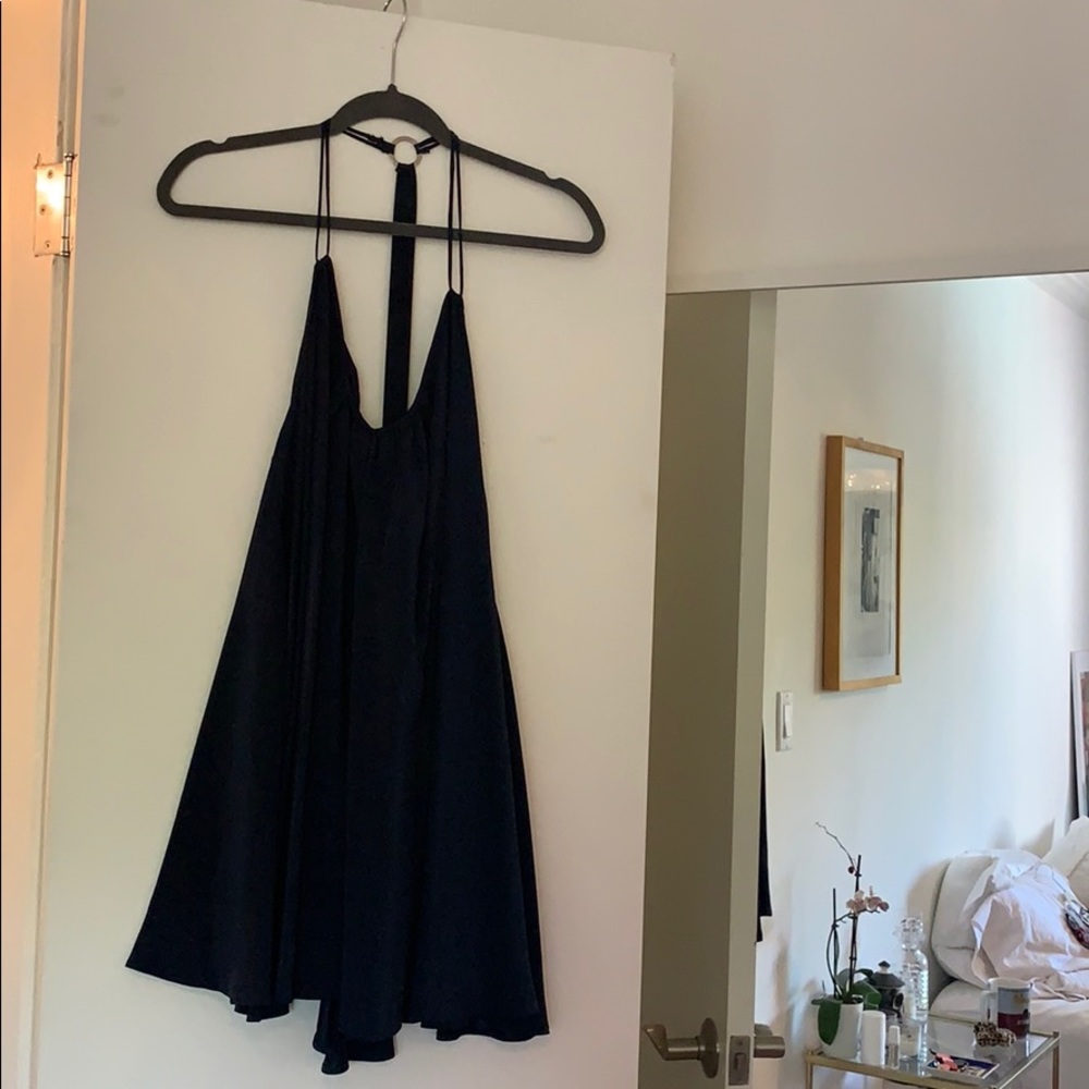 Navy blue silk flowy dress
